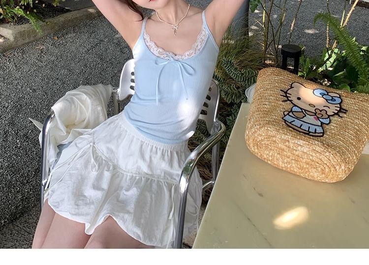 Lace Trim Camisole Plain Top Crop