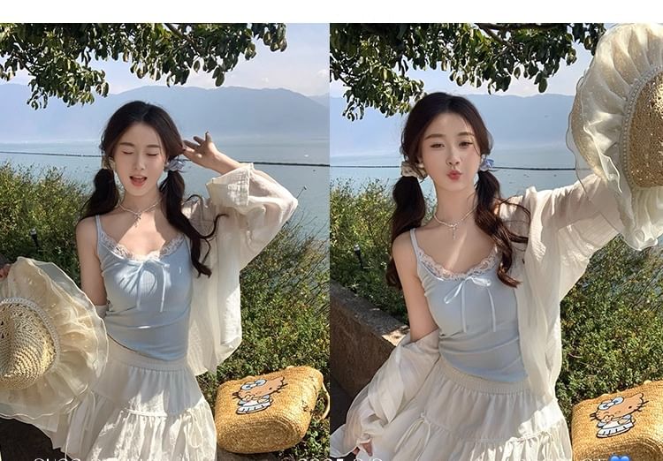 Lace Trim Camisole Plain Top Crop