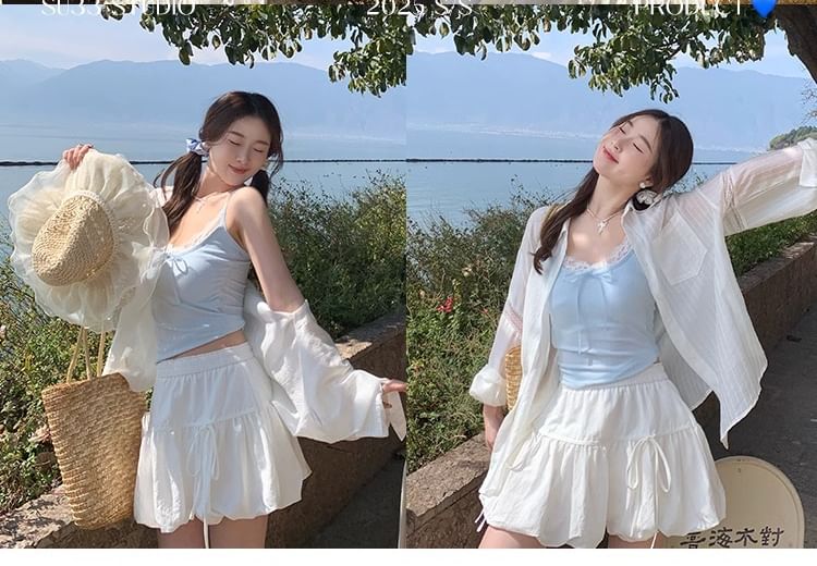 Lace Trim Camisole Plain Top Crop