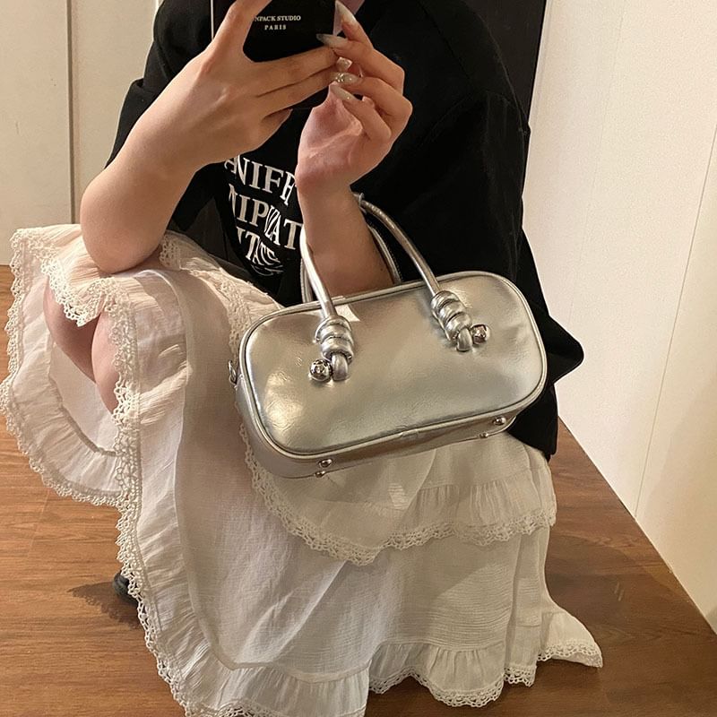 Bag Crossbody Top Leather Handle Faux Plain