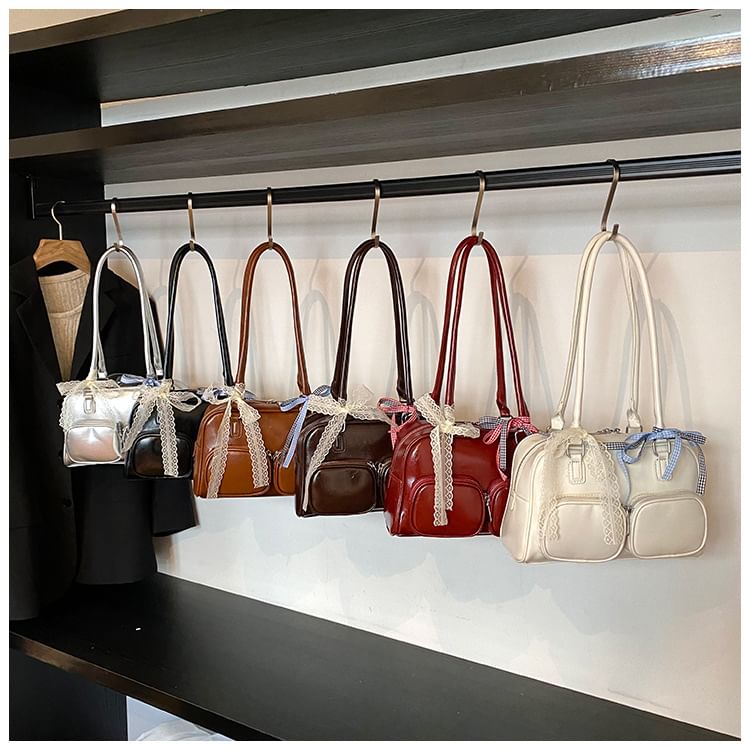 Leather Plain Bag Faux Bowler