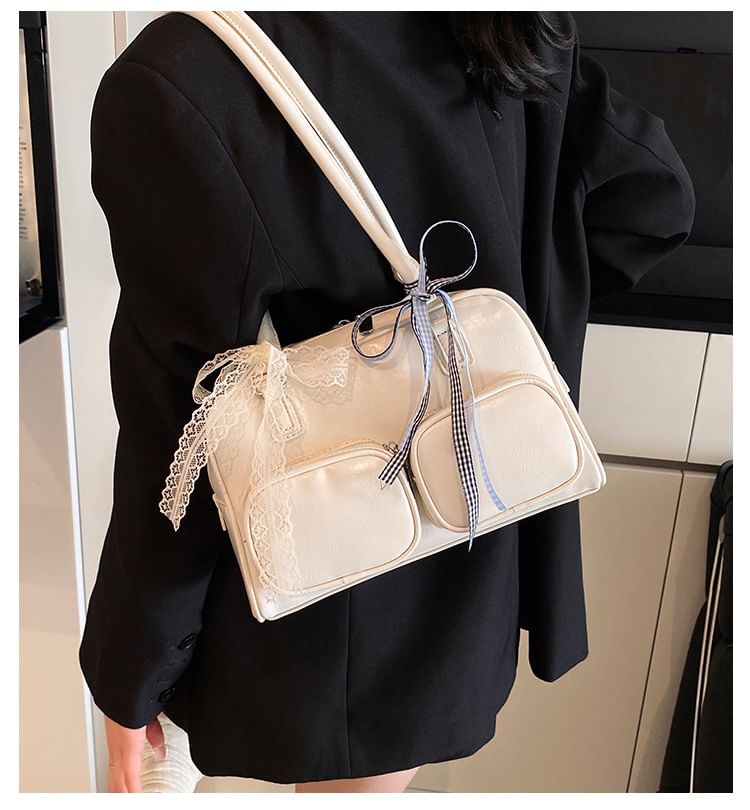 Leather Plain Bag Faux Bowler