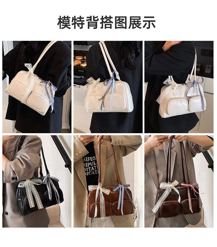 Leather Plain Bag Faux Bowler