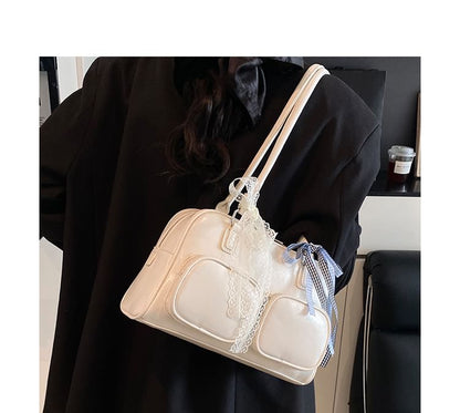 Leather Plain Bag Faux Bowler