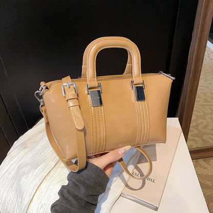 Faux Leather Plain Crossbody Top Bag Handle