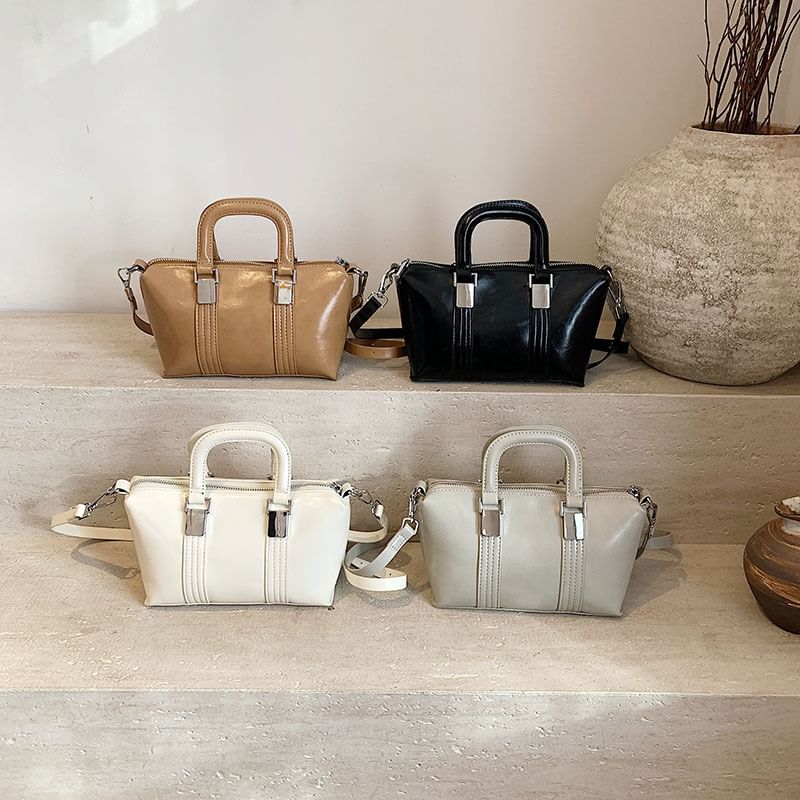 Faux Leather Plain Crossbody Top Bag Handle