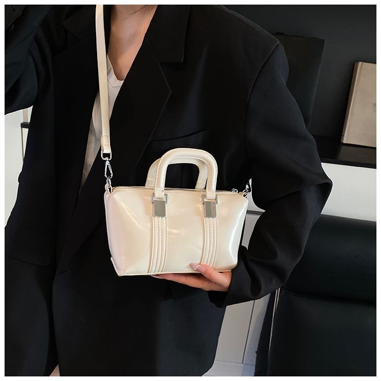 Faux Leather Plain Crossbody Top Bag Handle