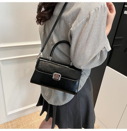 Handle Bag Leather Plain Faux Flap Top Crossbody