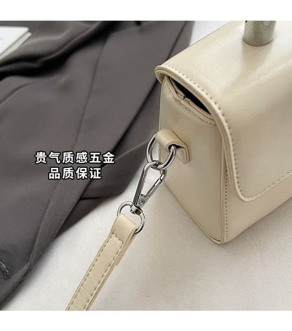 Handle Bag Leather Plain Faux Flap Top Crossbody