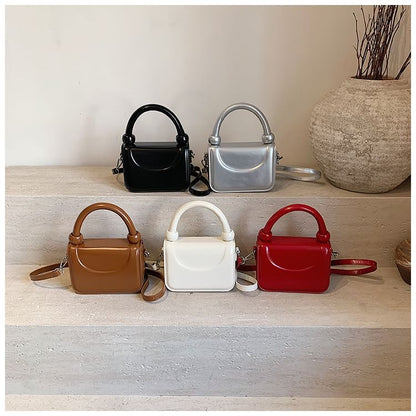 Faux Handle Leather Plain Bag Crossbody Top