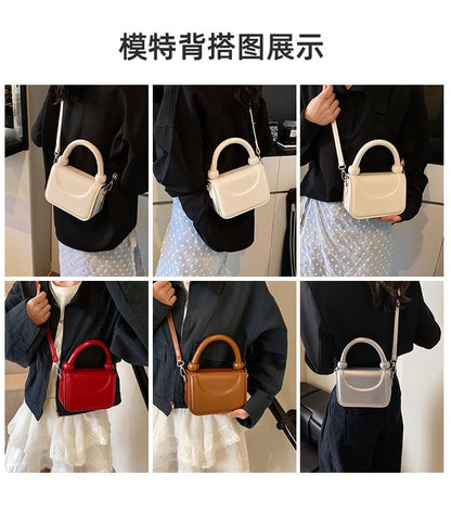 Faux Handle Leather Plain Bag Crossbody Top