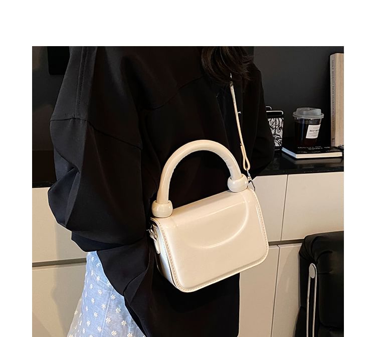 Faux Handle Leather Plain Bag Crossbody Top