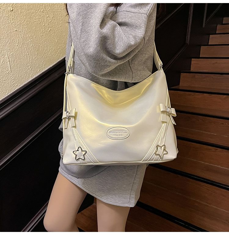 Buckled Faux Leather Bow Crossbody Star Bag