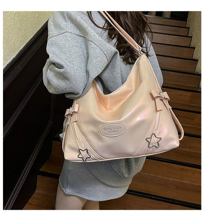 Buckled Faux Leather Bow Crossbody Star Bag