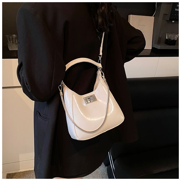 Bag Twist Lock Leather Handle Top Faux Crossbody