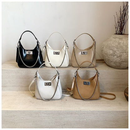 Bag Twist Lock Leather Handle Top Faux Crossbody