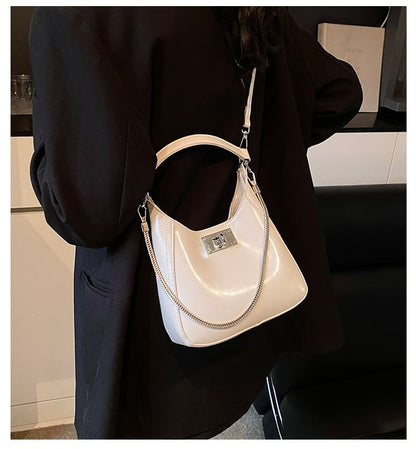 Bag Twist Lock Leather Handle Top Faux Crossbody