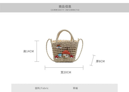 Crossbody Bag Handle Top Mushroom Applique Straw