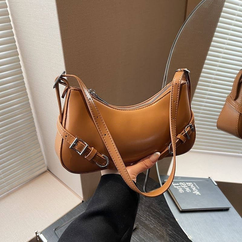 Buckled Bag Plain Crossbody Leather Faux