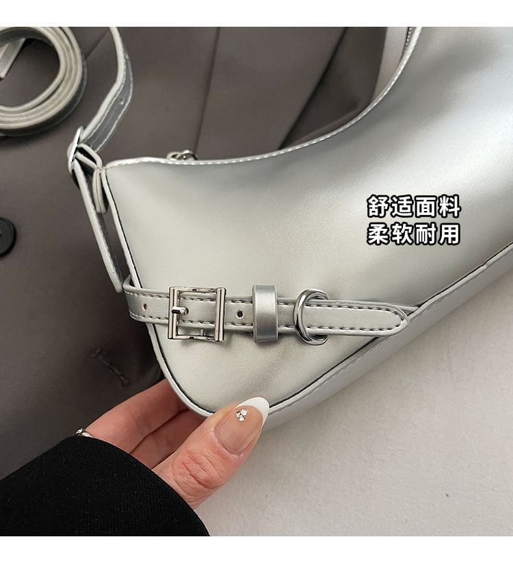 Buckled Bag Plain Crossbody Leather Faux