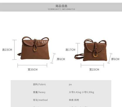 Leather Plain Flap Knot Crossbody Bag Faux