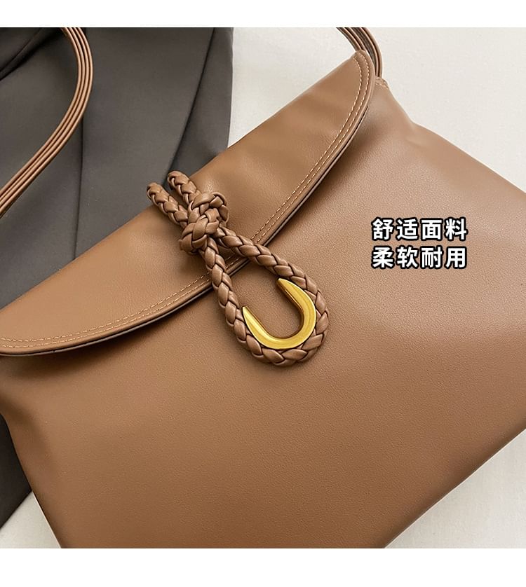 Leather Plain Flap Knot Crossbody Bag Faux