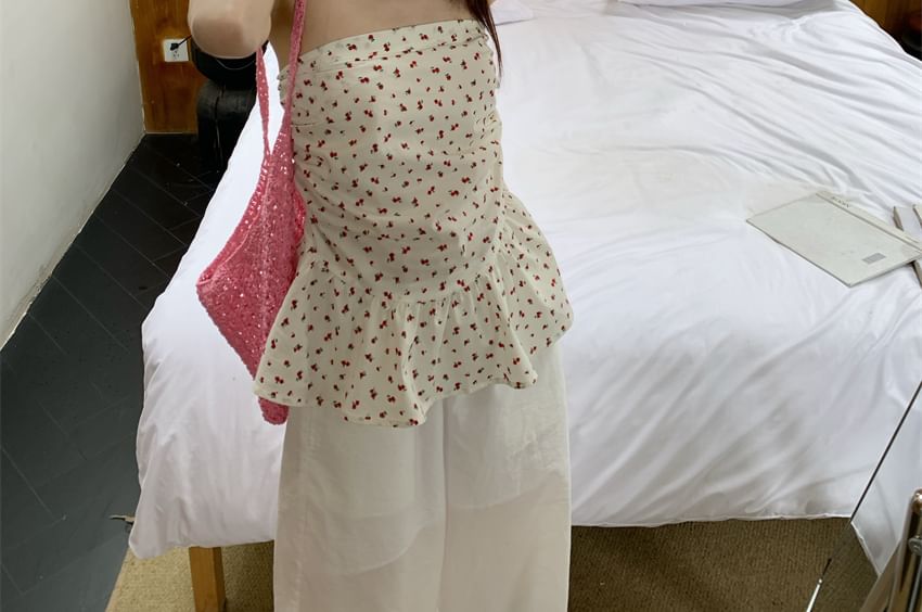 Ruched Top Ruffle Tube Floral Hem Print