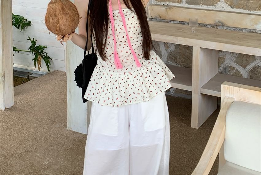 Ruched Top Ruffle Tube Floral Hem Print