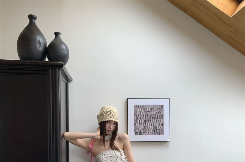 Ruched Top Ruffle Tube Floral Hem Print