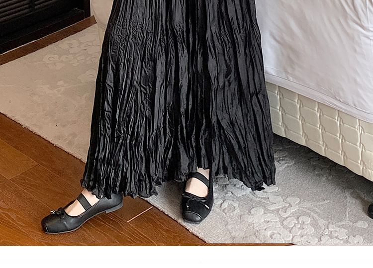 Crinkle A-Line Maxi Waist High Asymmetrical Plain Skirt