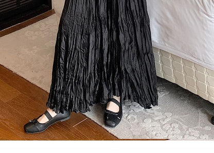 Crinkle A-Line Maxi Waist High Asymmetrical Plain Skirt