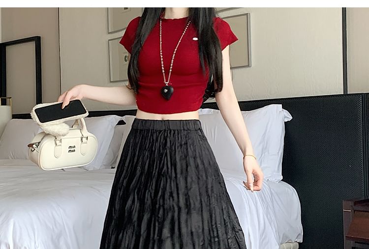 Crinkle A-Line Maxi Waist High Asymmetrical Plain Skirt