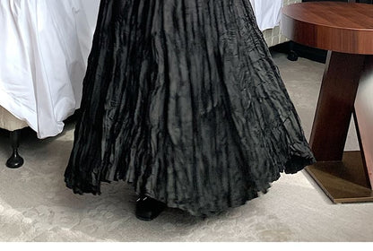Crinkle A-Line Maxi Waist High Asymmetrical Plain Skirt