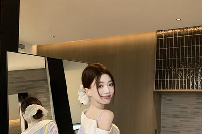 Long-Sleeve Shoulder Blouse Cold Asymmetrical Button-Up Striped