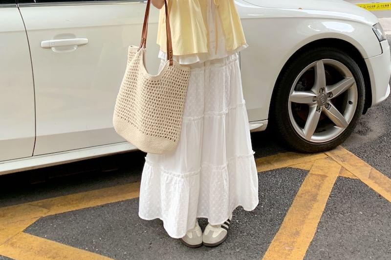 Frill Tone Sleeveless Two Two-Piece Tie Mock Blouse Trim Front