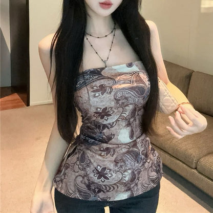 Top Print Slit Ruched Tube Paisley