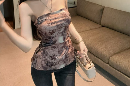 Top Print Slit Ruched Tube Paisley