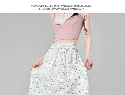 Panel Lace Midi Skirt Waist High A-Line Dotted
