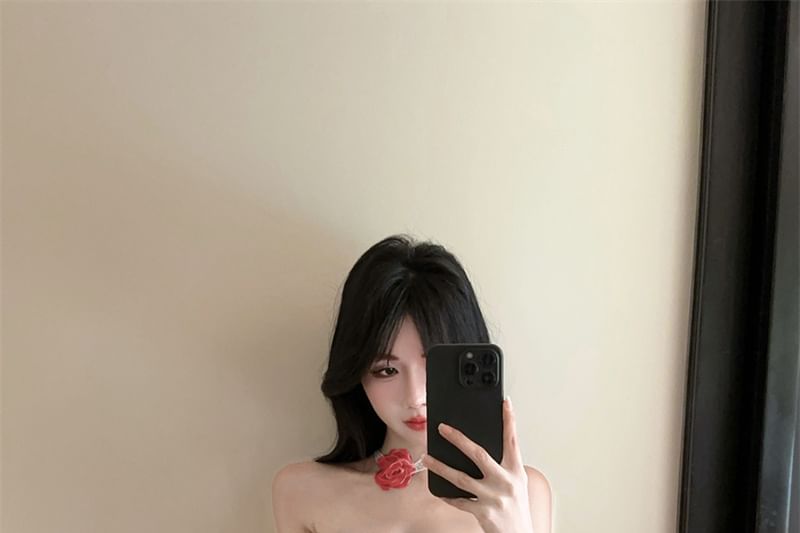 Plaid Tube Top Asymmetrical Ruched