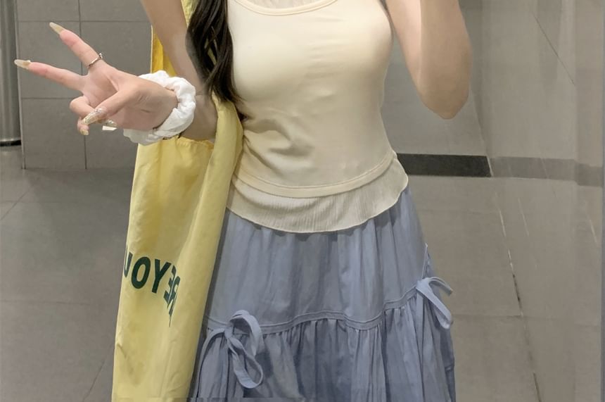 Edge Two-Piece Two Top Neck Crop Tone Mock Scoop Camisole Lettuce