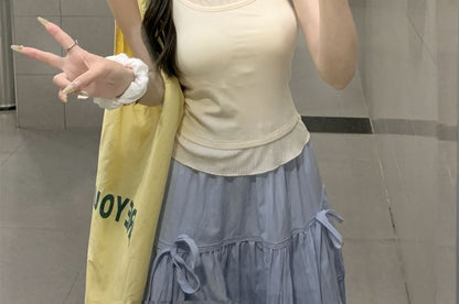 Edge Two-Piece Two Top Neck Crop Tone Mock Scoop Camisole Lettuce