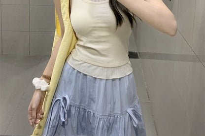 Edge Two-Piece Two Top Neck Crop Tone Mock Scoop Camisole Lettuce