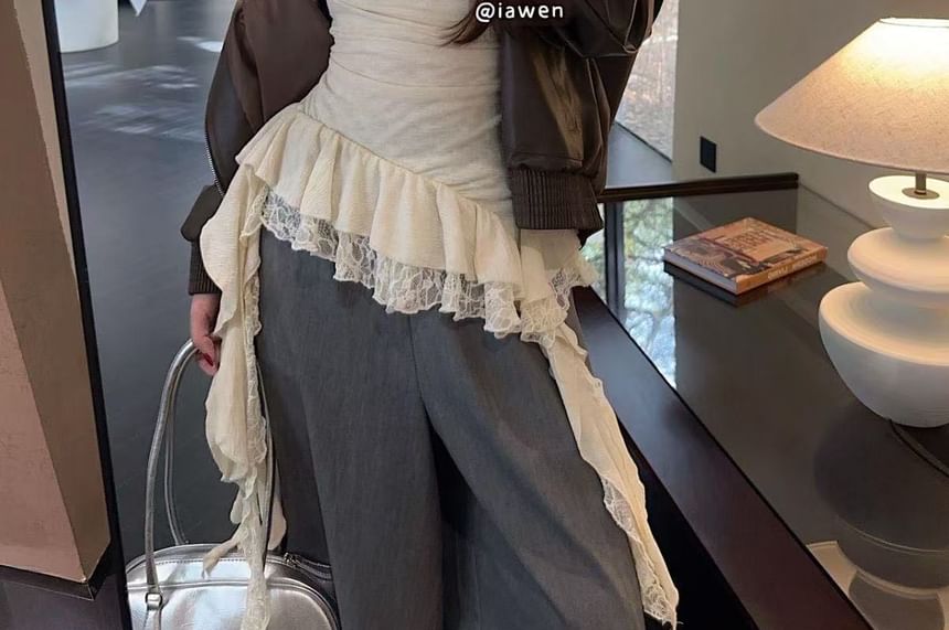 Camisole Asymmetrical Top Cowl Panel Neck Lace Ruffle Hem