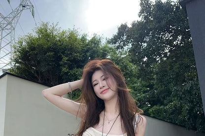 Camisole Asymmetrical Top Cowl Panel Neck Lace Ruffle Hem