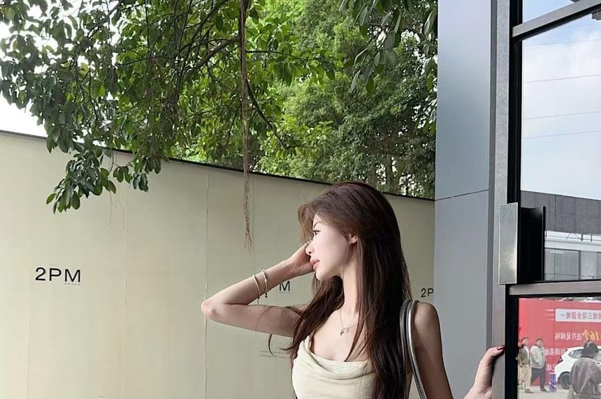 Camisole Asymmetrical Top Cowl Panel Neck Lace Ruffle Hem