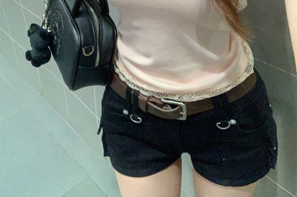 Accent Tank Neck Panel Bow Scoop Slim Lace Fit Crop Top