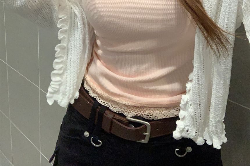 Accent Tank Neck Panel Bow Scoop Slim Lace Fit Crop Top