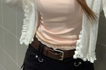 Accent Tank Neck Panel Bow Scoop Slim Lace Fit Crop Top