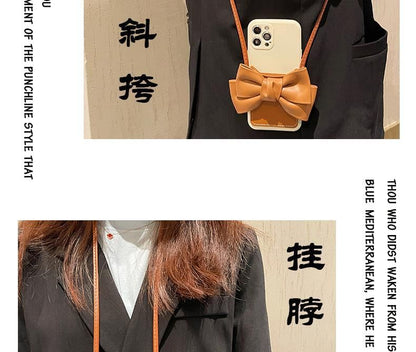 Phone with Leather Card Faux Case Holder Lanyard Bow