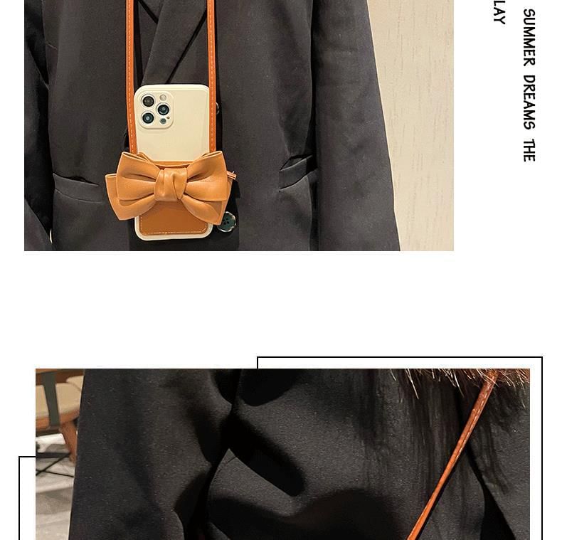 Phone with Leather Card Faux Case Holder Lanyard Bow